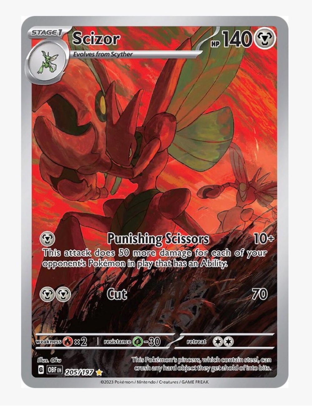 Scizor Full Art Rare Obsidian Flames holo Pokémon Card